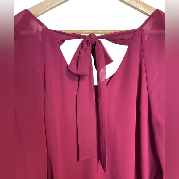 Nine West Long Sleeve Satin Ribbon Tie-Back Top Maroon Women’s Size Medium - Picture 4 of 12